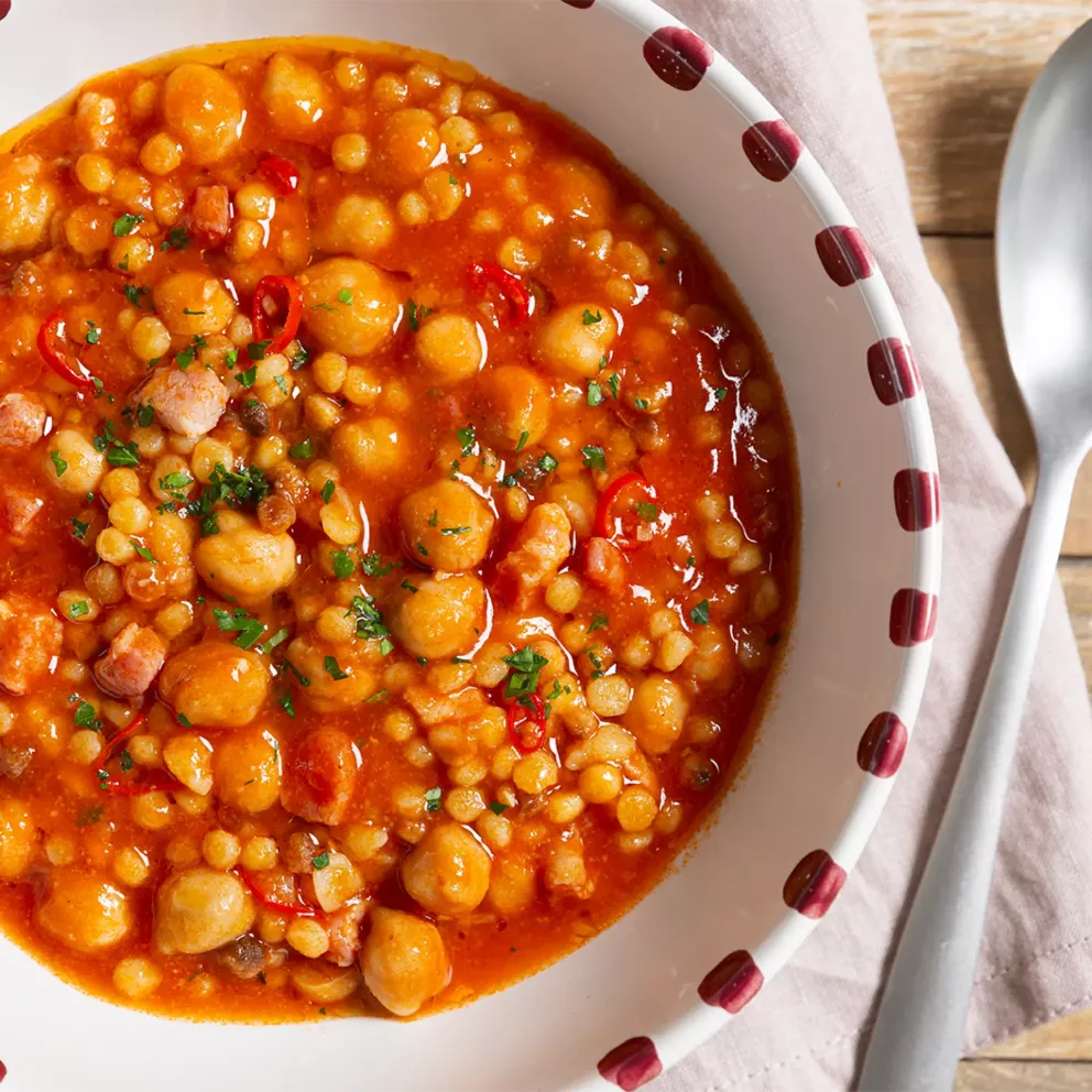 Fregola ceci e pancetta 